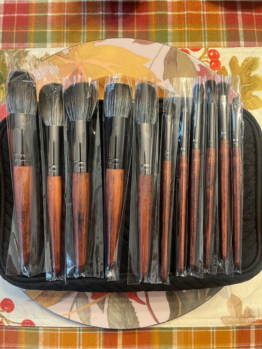 NEW Unbranded 11-PieceWood-Handle Makeup Brush Set - Brown with Gunmetal Ferrule